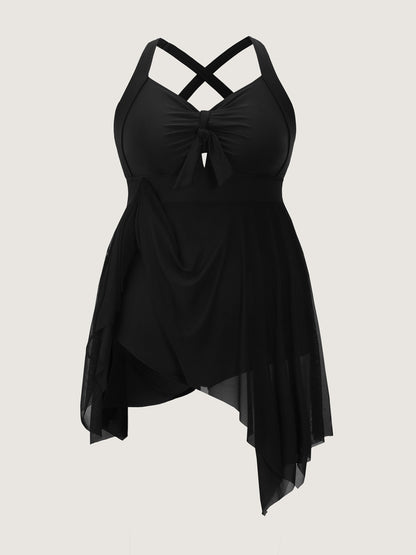Mesh Knotted Front Adjustable Swim Dress