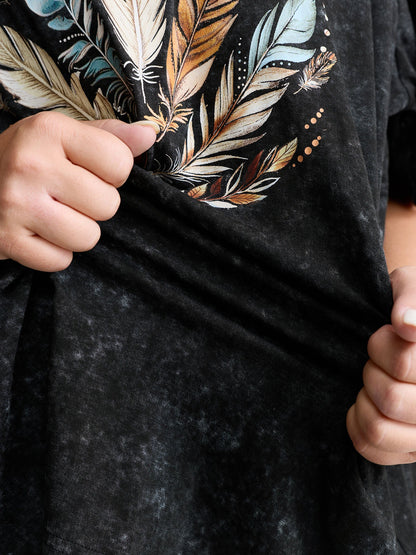 Supersoft Stretchy Feather Print Snowflake Effect T-Shirt