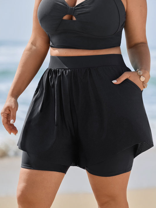 Full-Hip Coverage Pockets Spliced Swim Bottoms