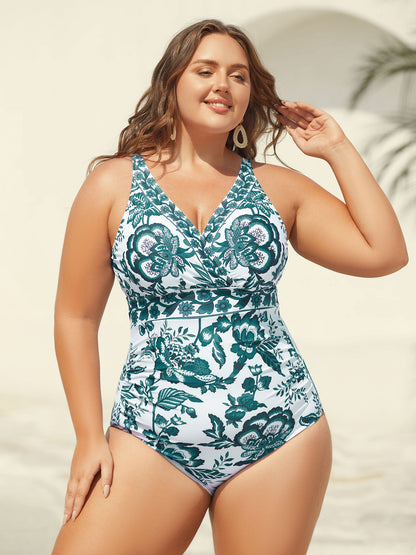 Curvy Goddess Floral Ruched Swimsuit Set with Matching Sarong | Tummy-Control Design | Sizes 10-30