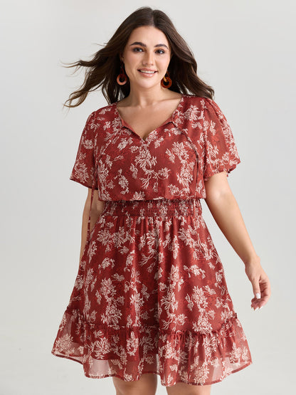Floral Print Shirred Waist Mini Dress