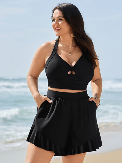 Ruffled Hem Pockets Swim Bottoms