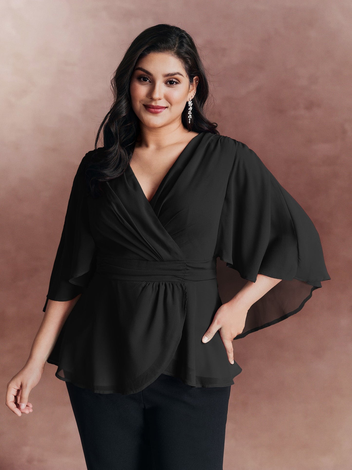 Chiffon Shawl Layered Sheer Blouse