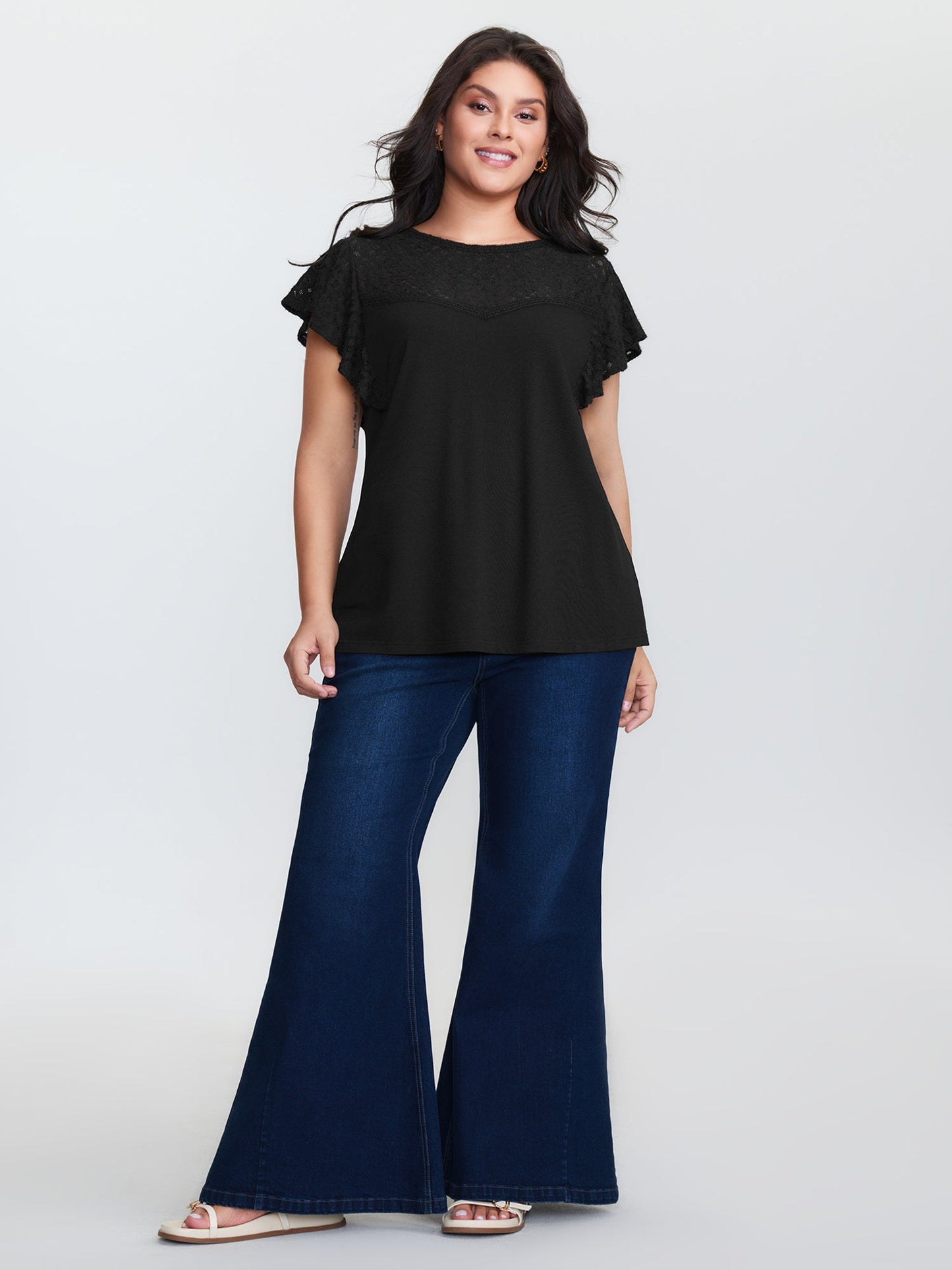 Supersoft Cut-Out Neckline Flutter Sleeve T-Shirt
