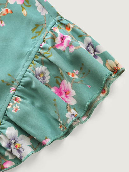 Playful Floral Print Flutter Sleeve Maxi Dress