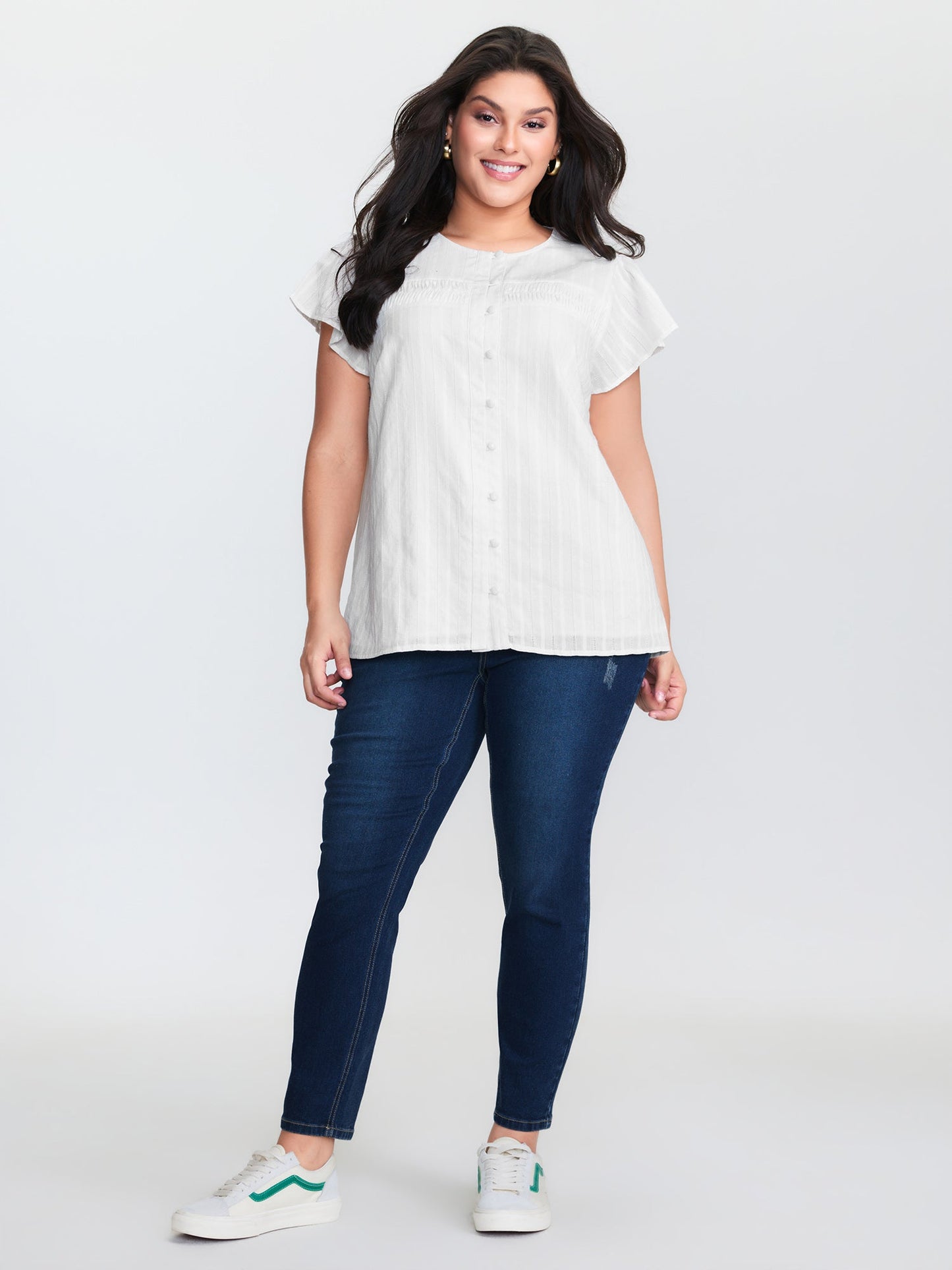 Pure Cotton Pleated Button-Down Shirt