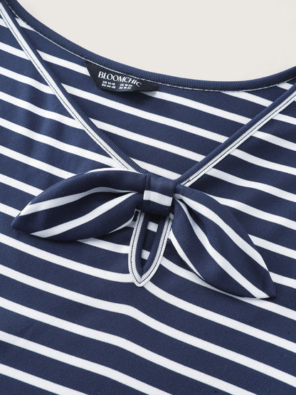 Striped Knotted Neck-Tie Knit Top