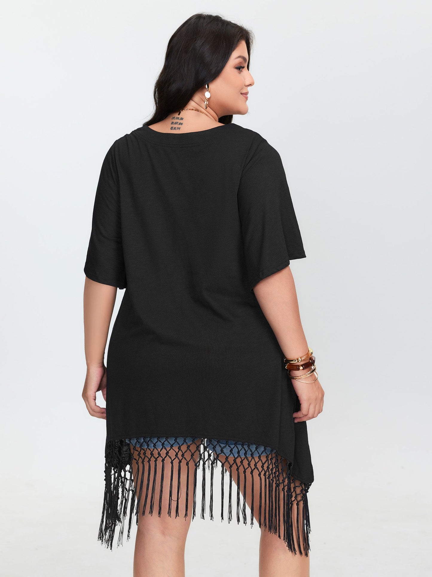 Asymmetrical Tassel Hem Plain Tunic