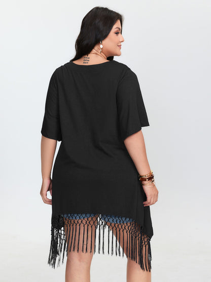 Asymmetrical Tassel Hem Plain Tunic