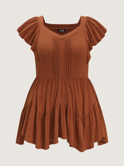 Fit And Flare Flutter Sleeve Shirred Top