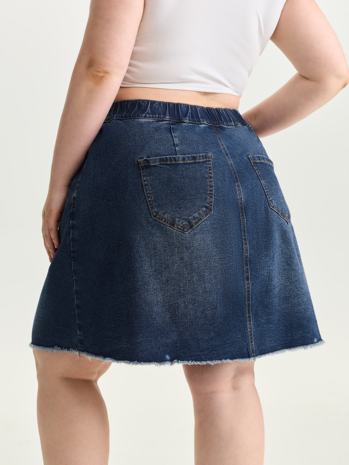 Stretchy Raw Hem Straight Leg Denim Skirt