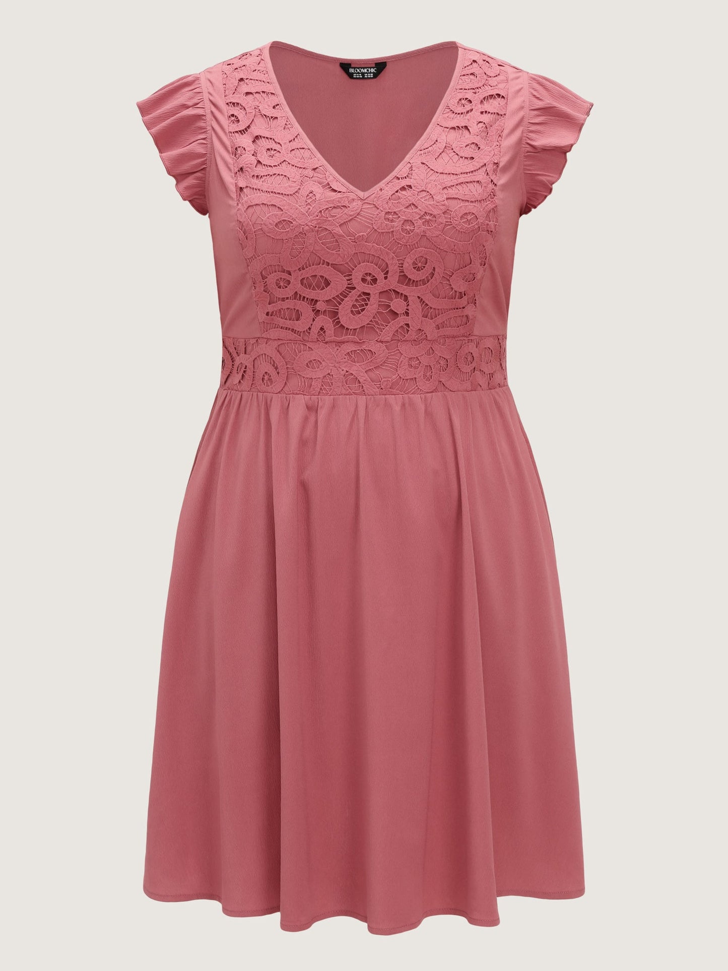 Lace Textured Bodice Flutter Sleeve Mini Dress