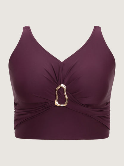 Gathered Metal Buckle Swim Top
