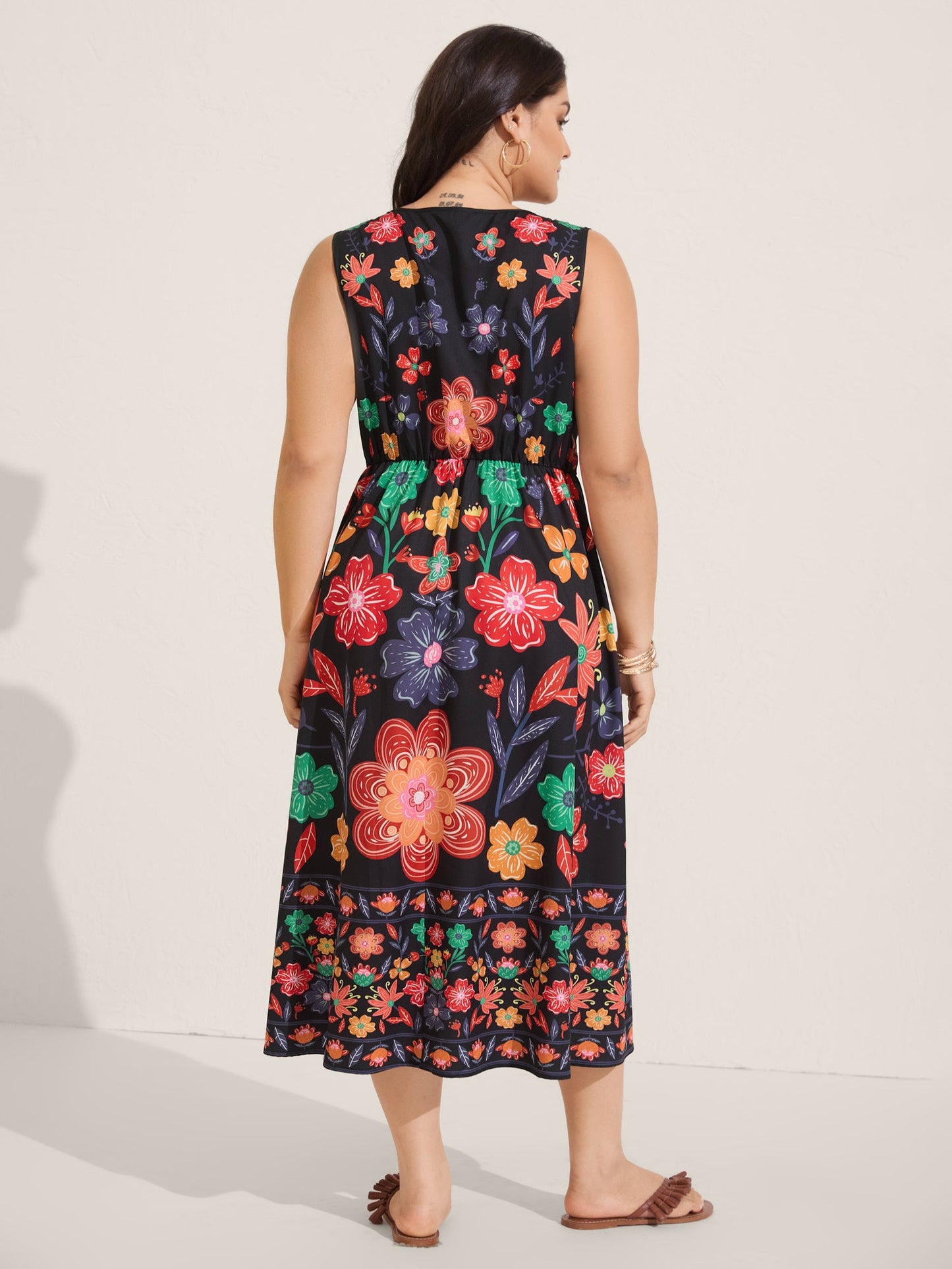 plus size Floral Drama Cinched-Waist Maxi Dress