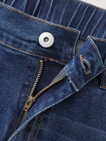 Stretchy Waist Ripped Hem Denim Shorts