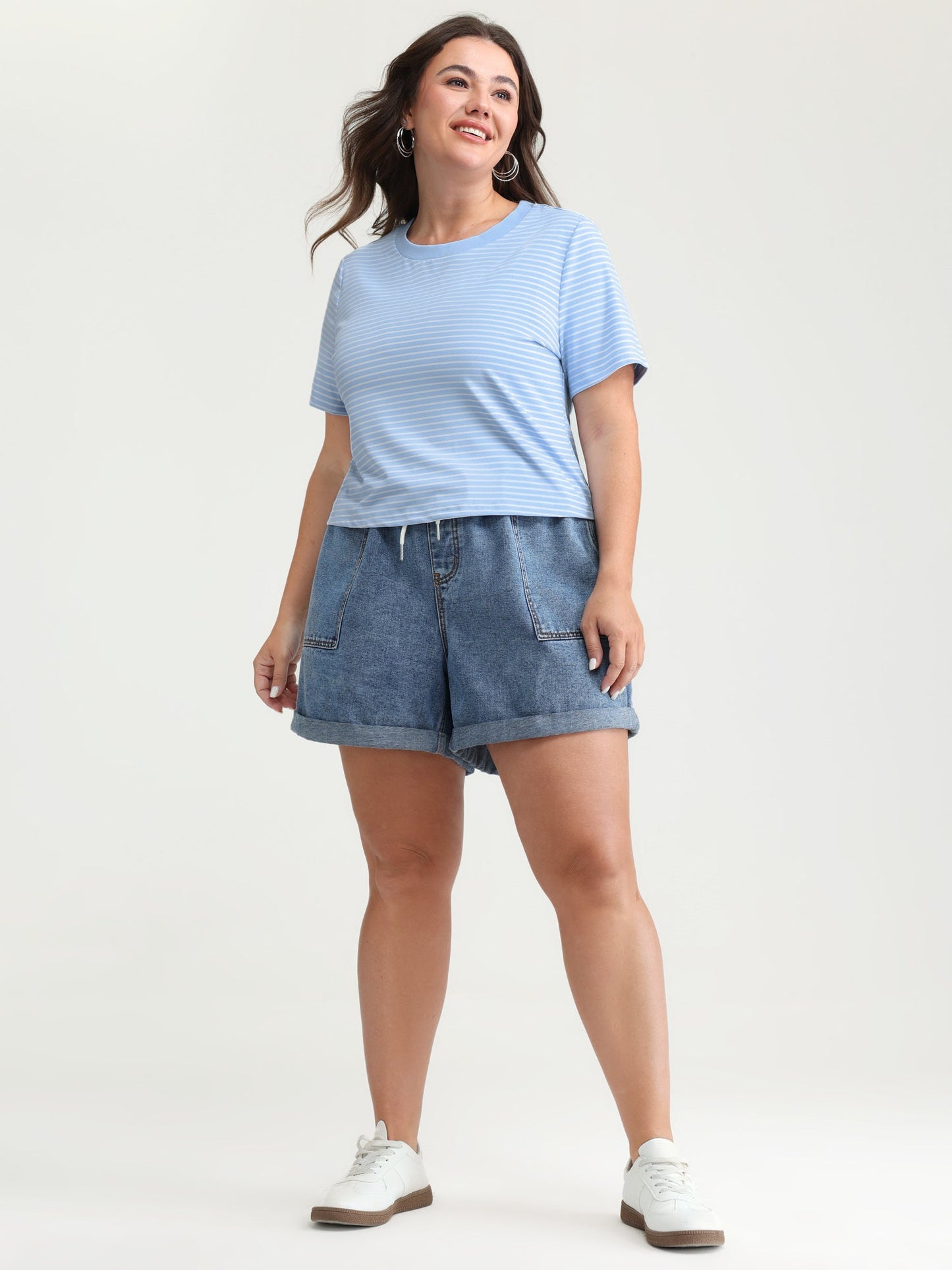 Striped Ribbed Fitted Crew Neck T-Shirt