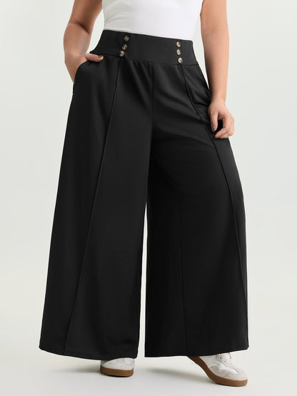 Stretchy Wide Waistband Wide-Leg Pants