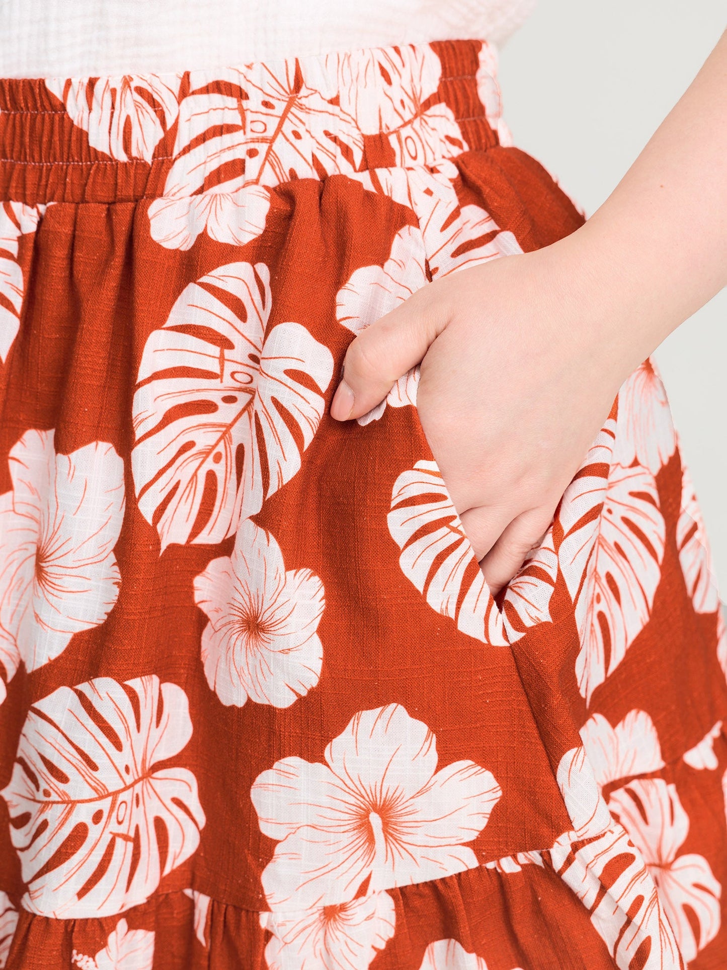 Cotton Large Floral Print Flowy Midi Skirt