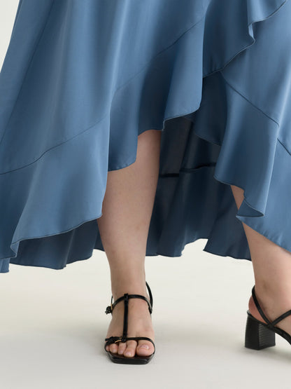 Ruffled Edge Layered Hem Midi Dress