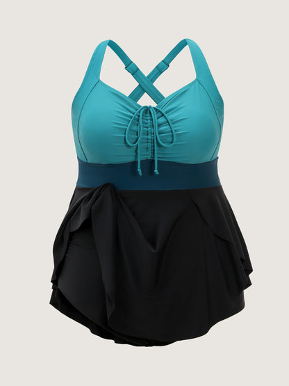 Colorblock Drawstring Adjustable Swim Dress