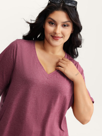 Stretchy Plain V-Neck T-Shirt