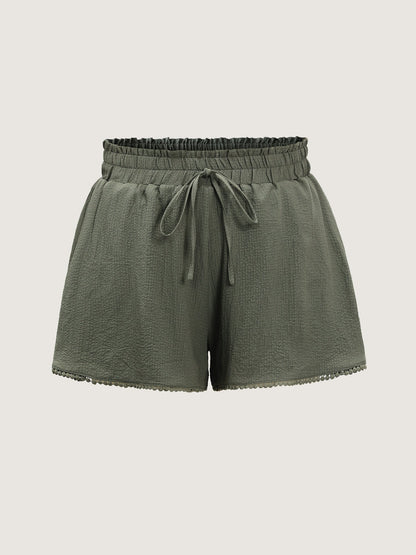 Wide Waistband Flared Lace Trim Shorts