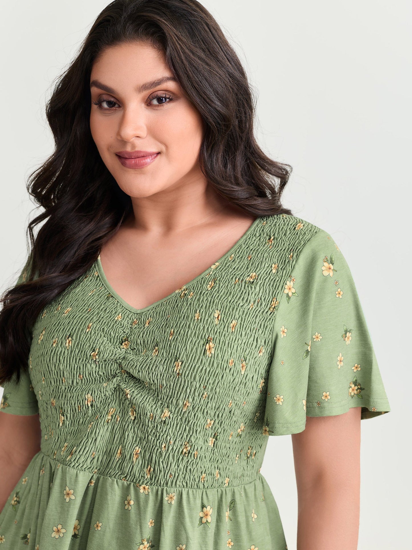 Supersoft Floral Shirred Stretchy Knit Top