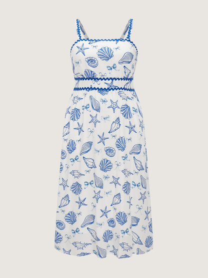 Supersoft Seashell Print Pockets Contrast Edge Maxi Dress