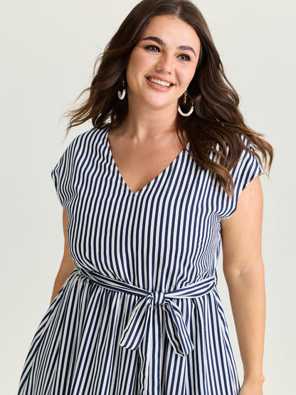 Nautical Stripe Waist-Tie Midi Dress