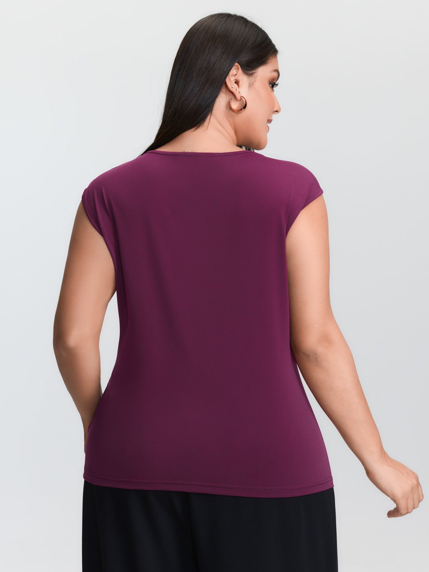 Ruched Side Knotted Plain Knit Top
