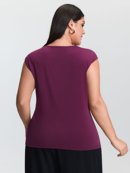 Ruched Side Knotted Plain Knit Top