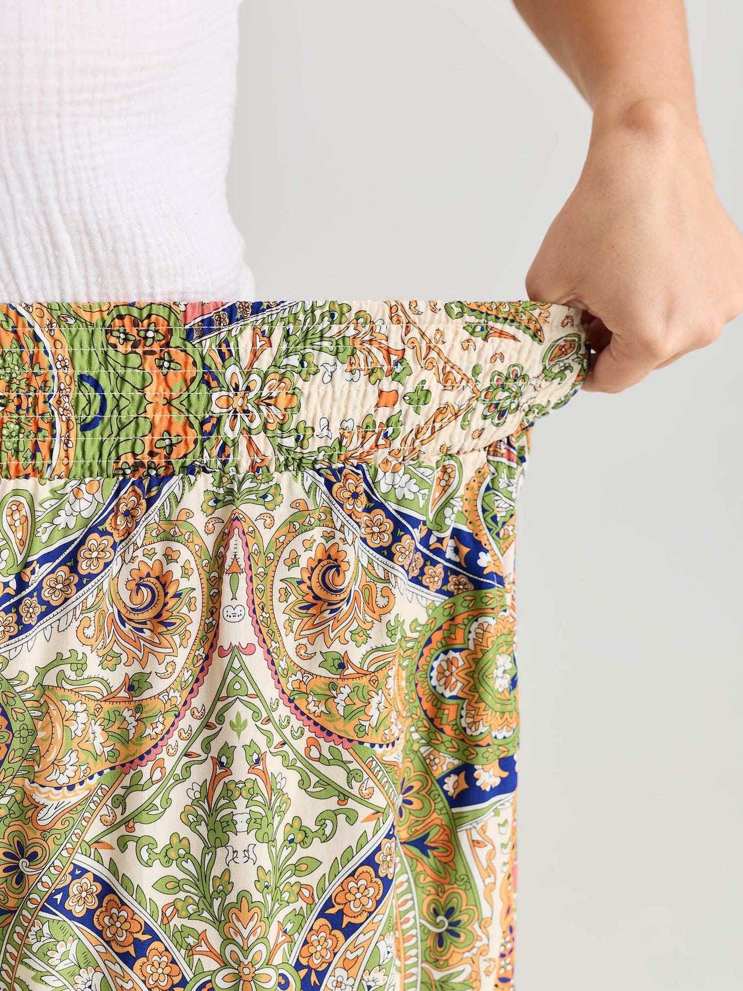 Paisley Print Wide Waistband Jogger Pants
