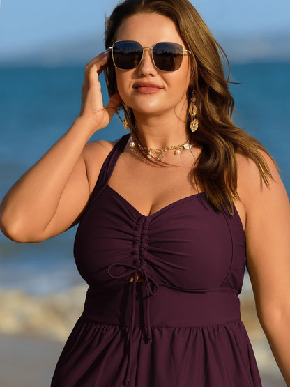 Cut-Out Drawstring Pockets Swim Romper