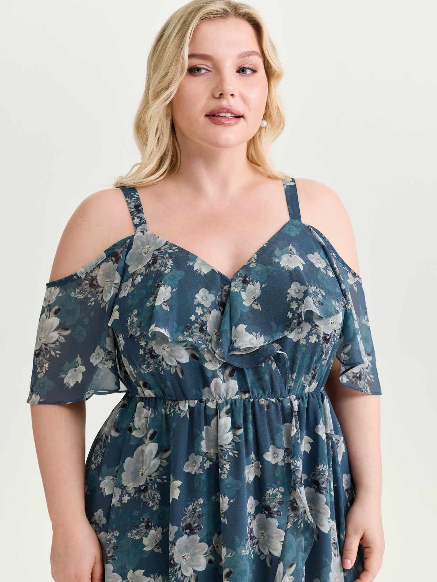 Floral Print Cold-Shoulder Midi Dress