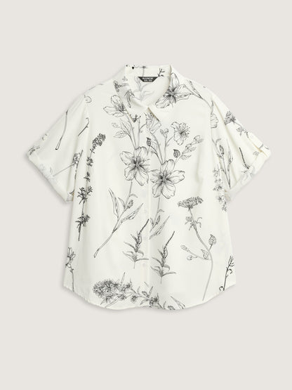 Floral Print Tab Sleeve Button-Down Blouse