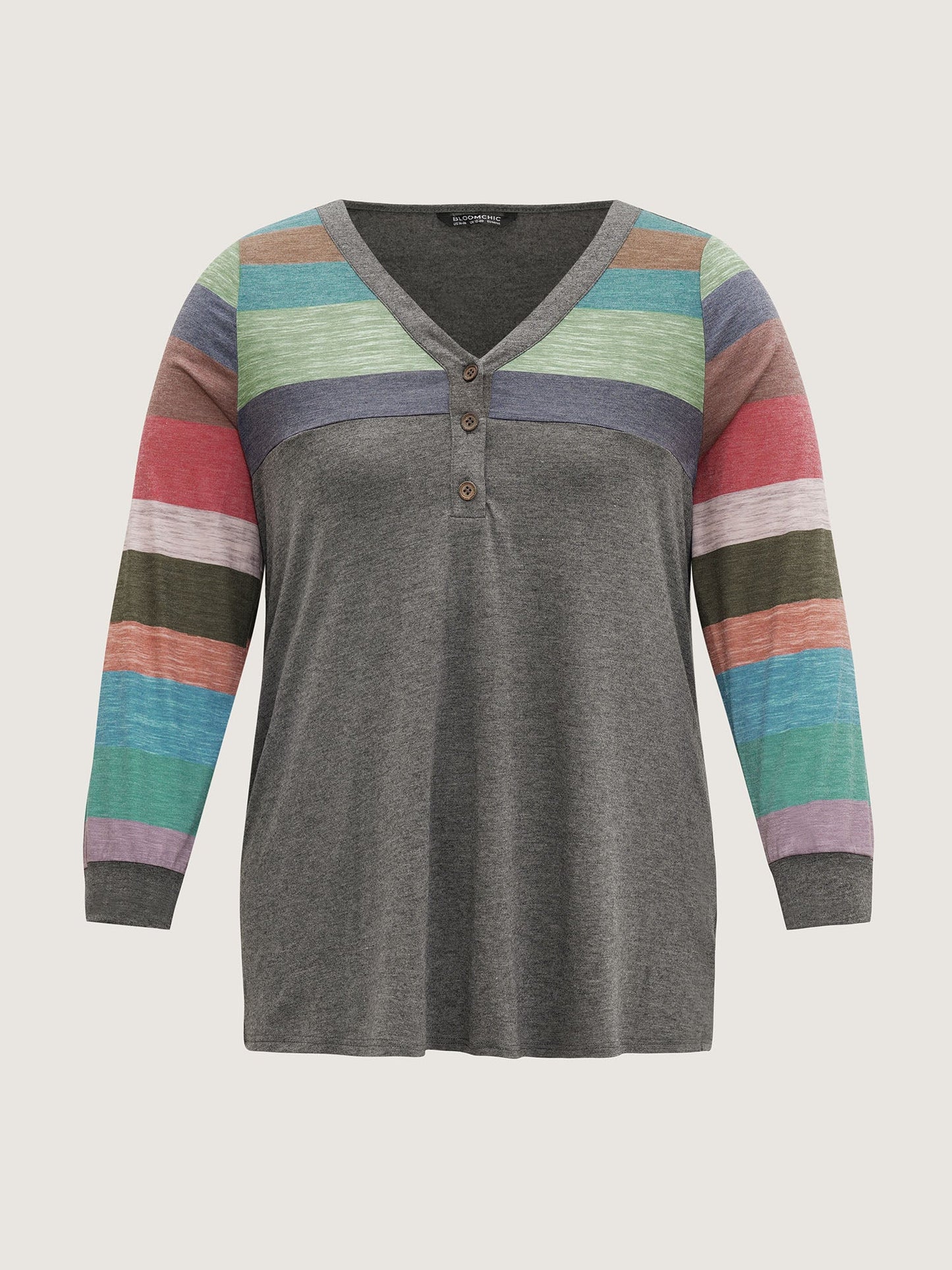 Colorblock Contrast V Neck Button Up T-shirt