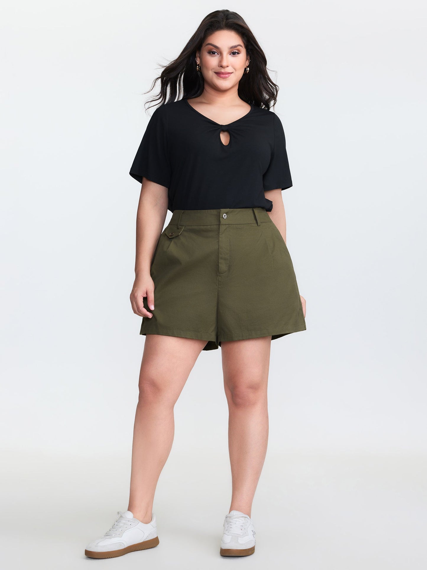 Pure Cotton Pleated Plain Shorts