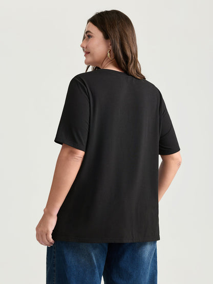 Floral Heart Plain Stretchy T-Shirt