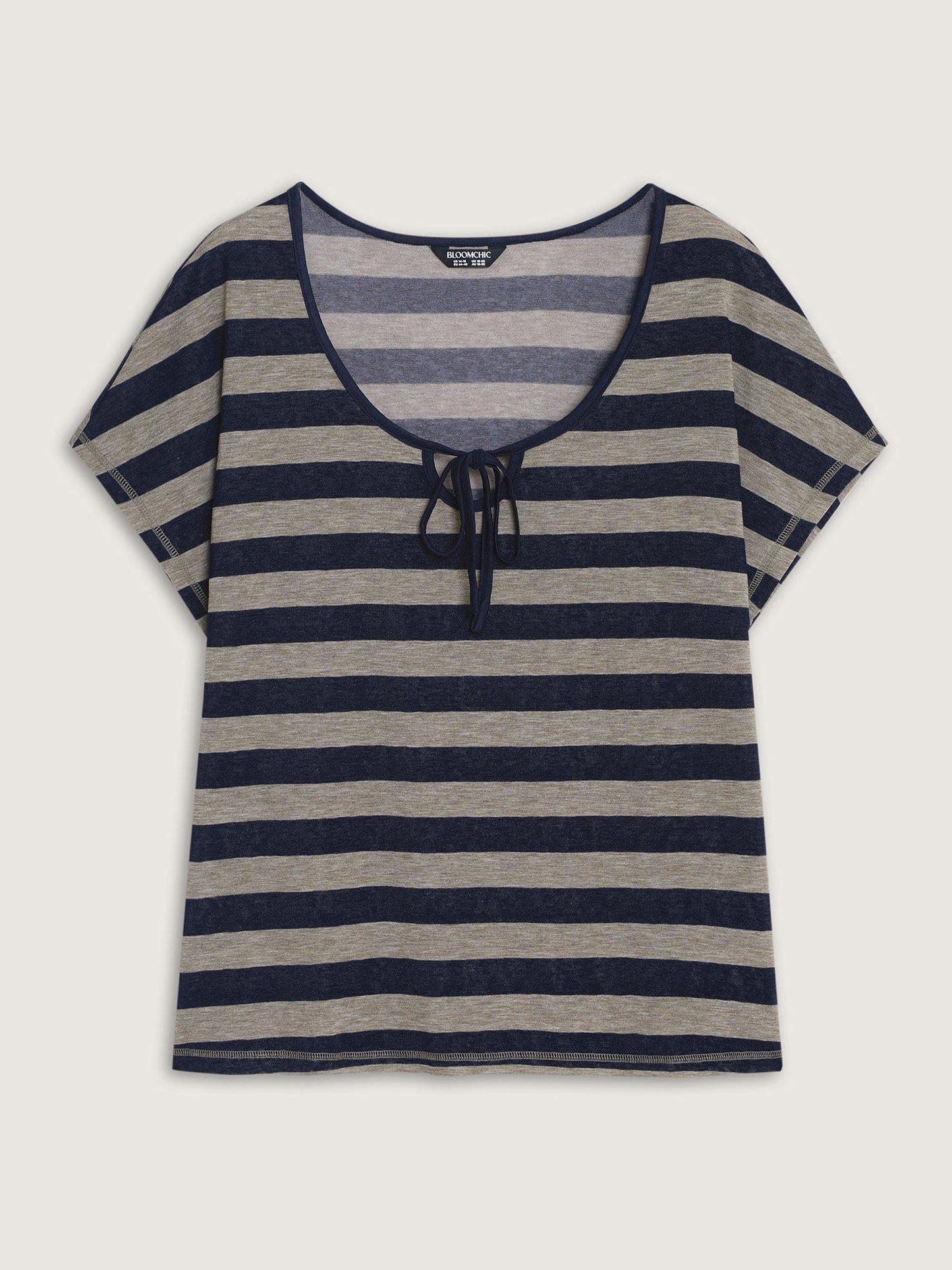 Stretchy Striped Print Neck-Tie T-Shirt