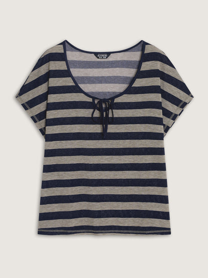 Stretchy Striped Print Neck-Tie T-Shirt