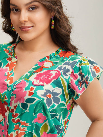 plus size Sunkissed Floral Print Button Wide-Leg Jumpsuit