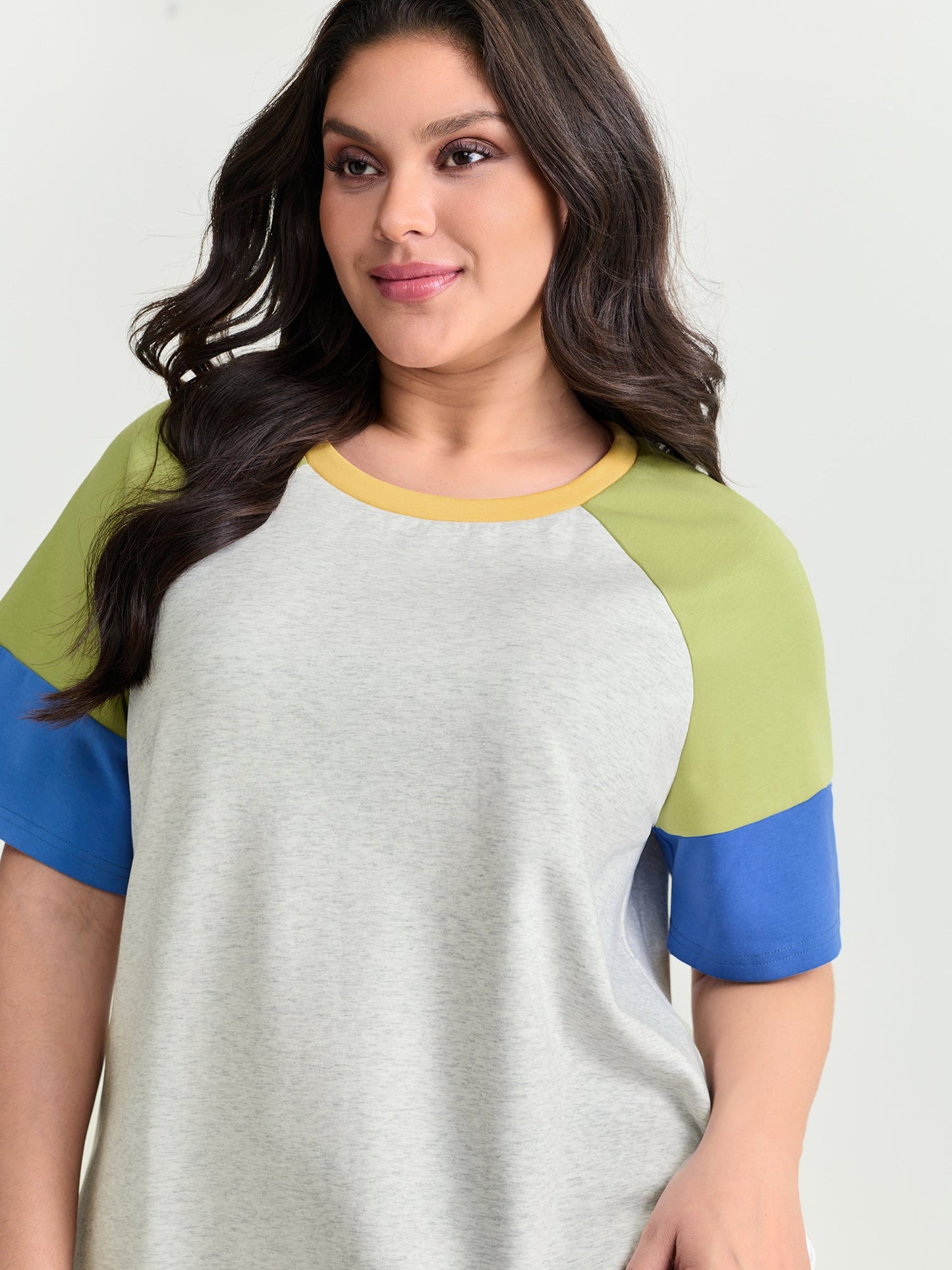 Colorblock Raglan Sleeve Plain T-Shirt