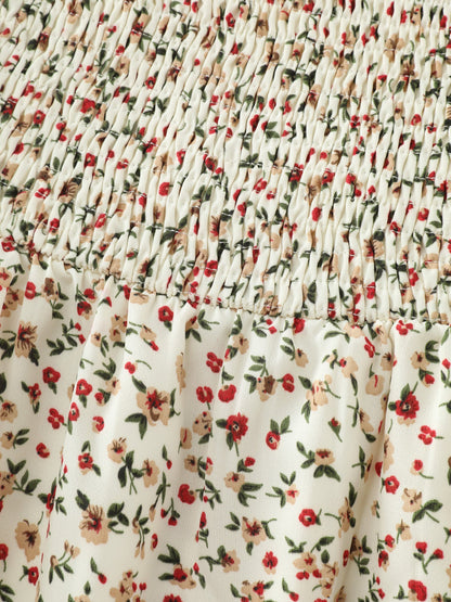 Micro Floral Print Backless Tie Blouse