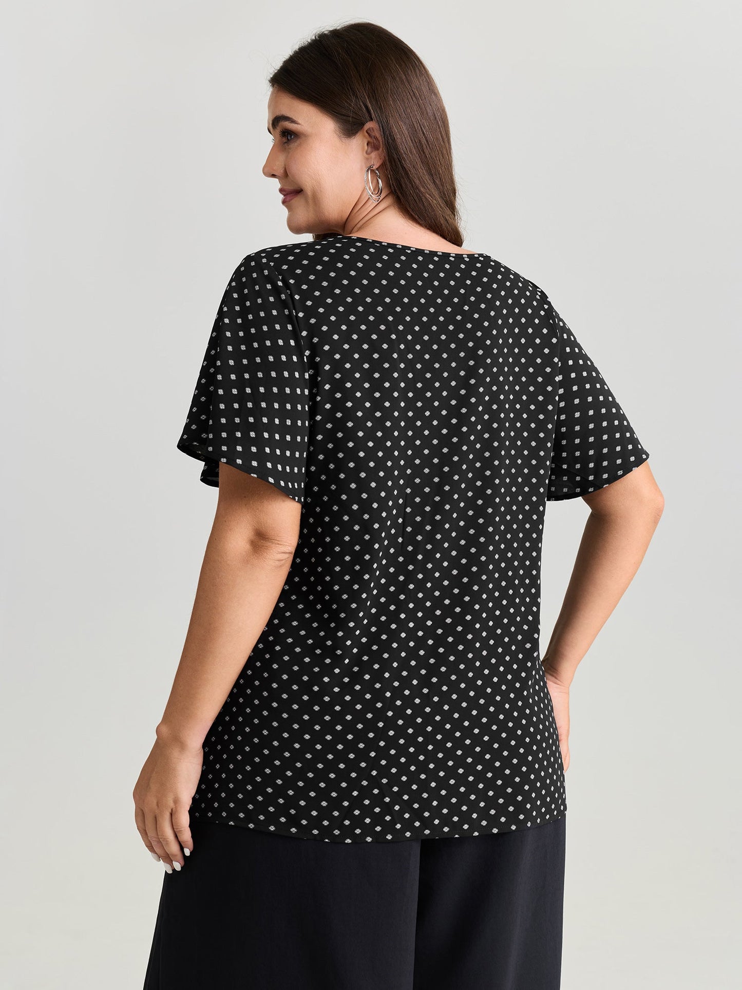 Geometric Print Pleated Front Blouse