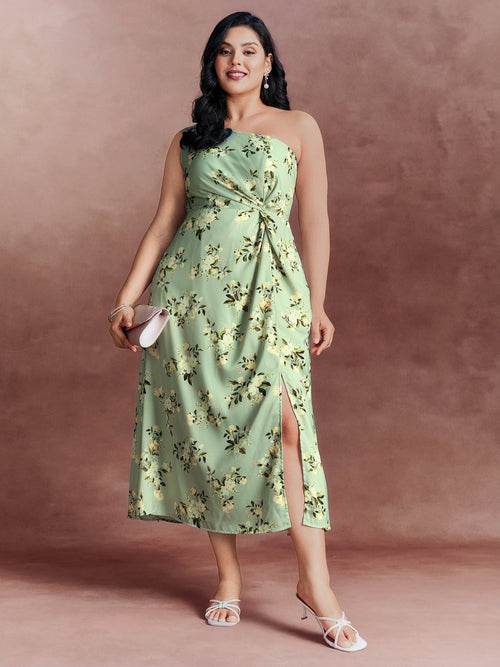 Elegant One-Shoulder Floral Knotted Maxi Dress