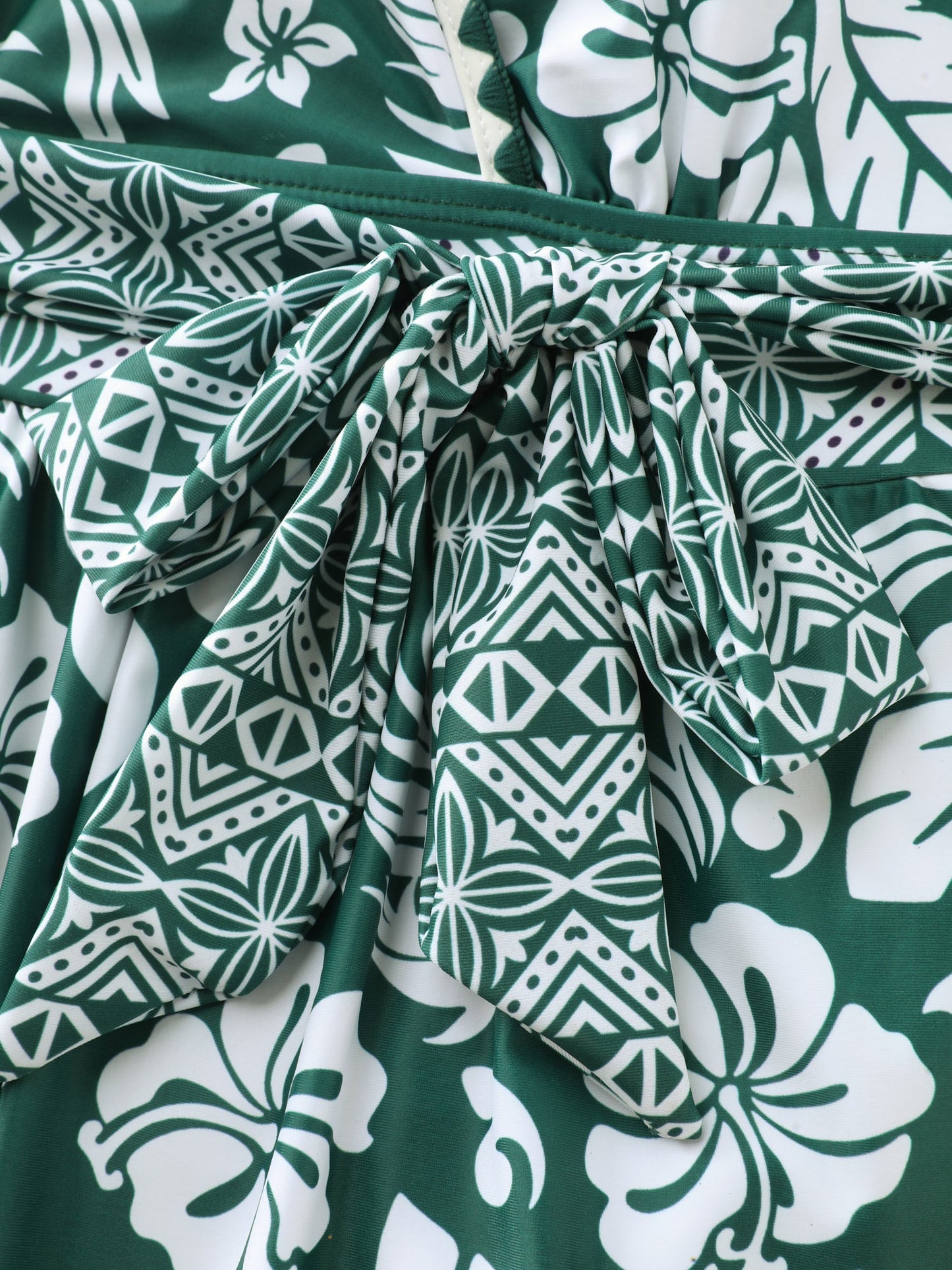 Tropical Print Waist-Tie One-Piece Swimsuit