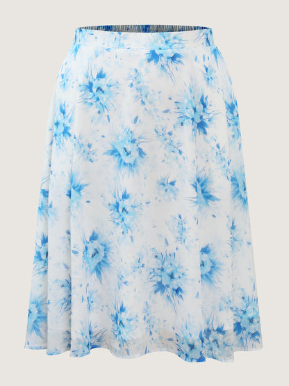 Floral Print Flowy Midi Skirt