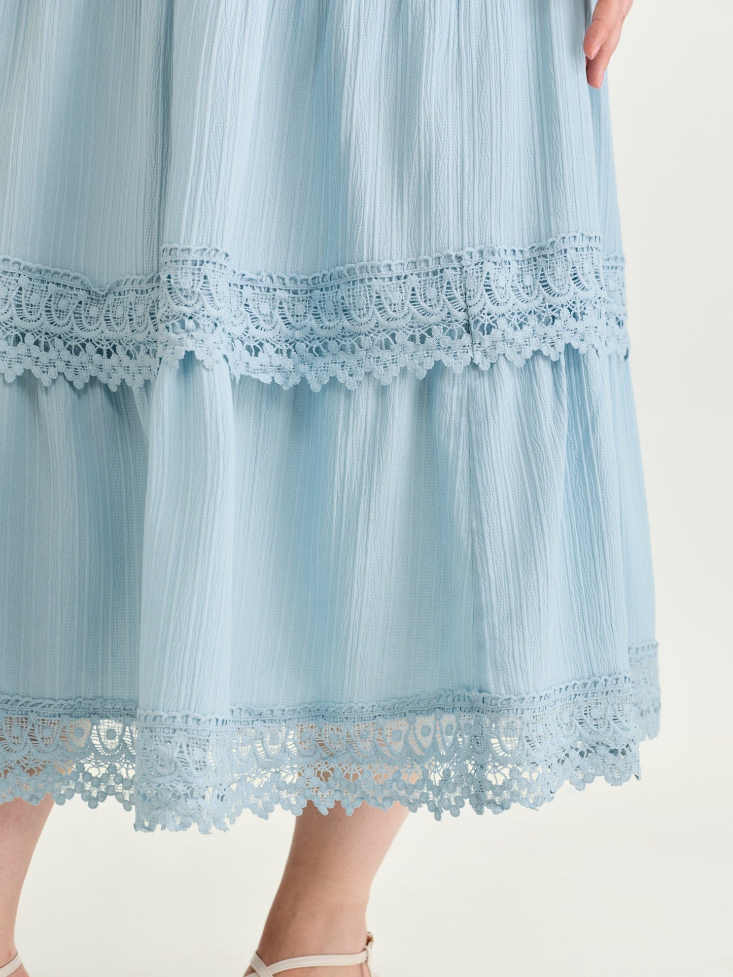 Lace Trim Tiered Plain Maxi Skirt