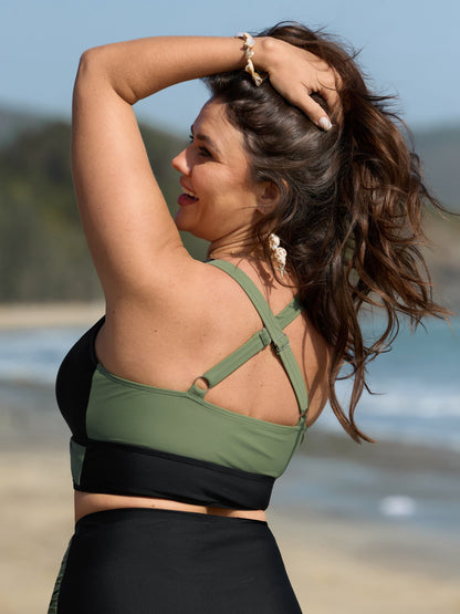 Colorblock Adjustable Overlap Front Swim Top