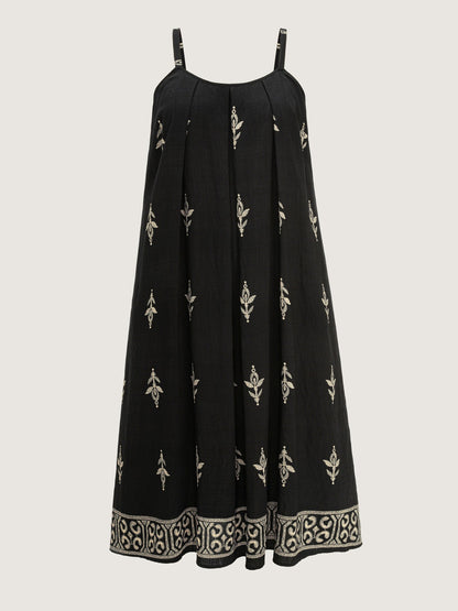 Geometric Print Color Contrast Maxi Dress